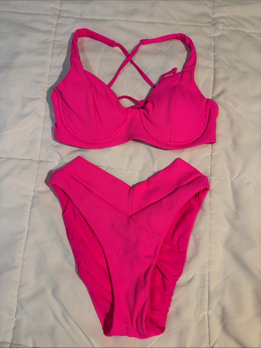 BECCA Hot Pink Ribbed Bikini Set